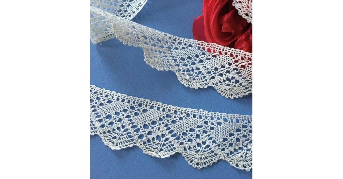 Dentelle En Coton Bleu Vintage - Longueur Variable, Bon état, Fabrication Française